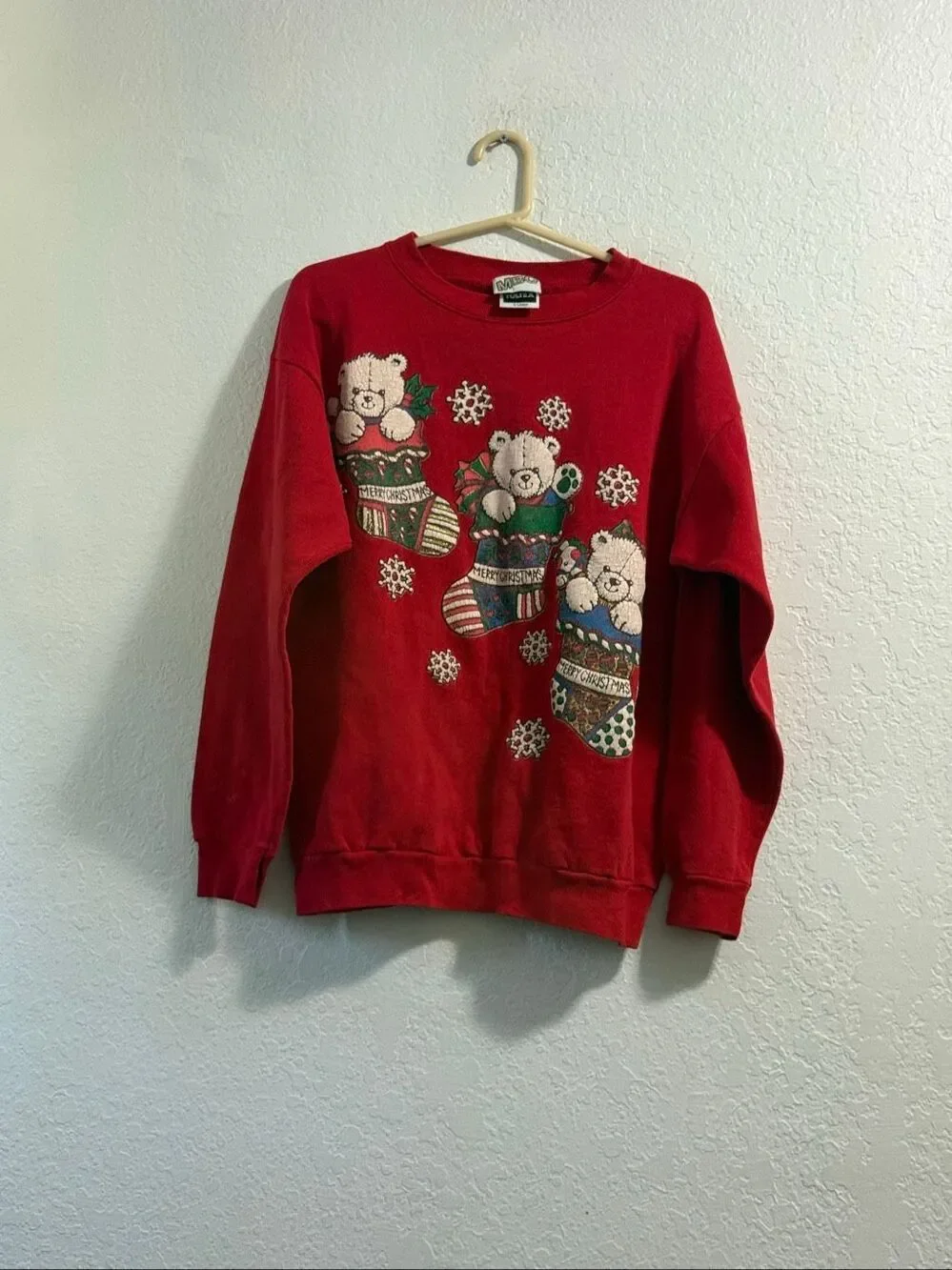 Vintage MBC Teddy Bear Stocking Stuffer Sweatshirt Christmas XL